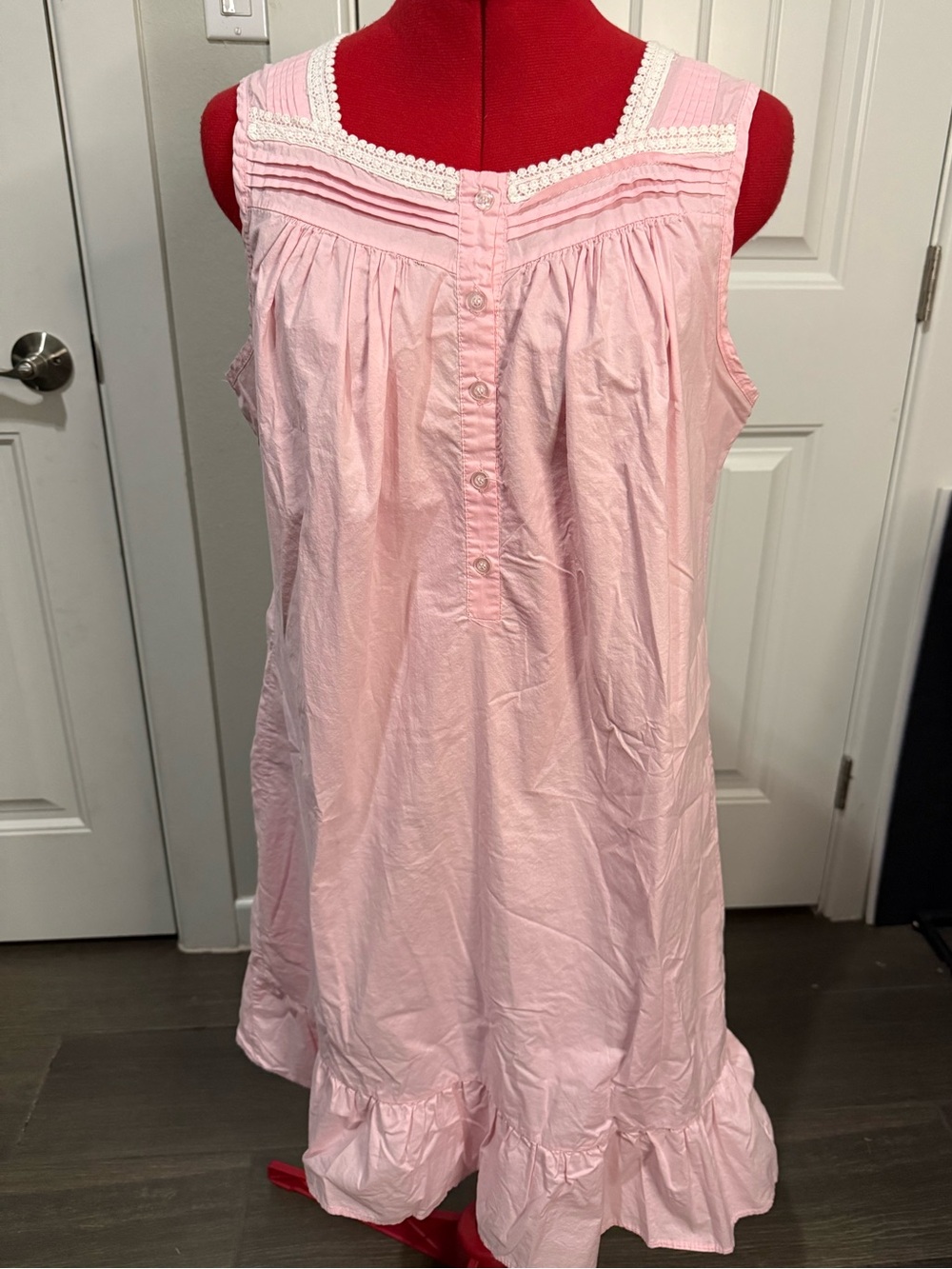 Pink Cotton Sleeveless Nightgown with Lace Trim size L